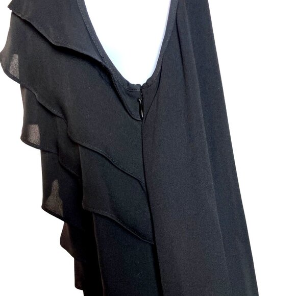 Theory Dorosa Captivate 100% Silk Ruffled Layers Sleeveless Black Mini Dress Sz - Picture 6 of 8